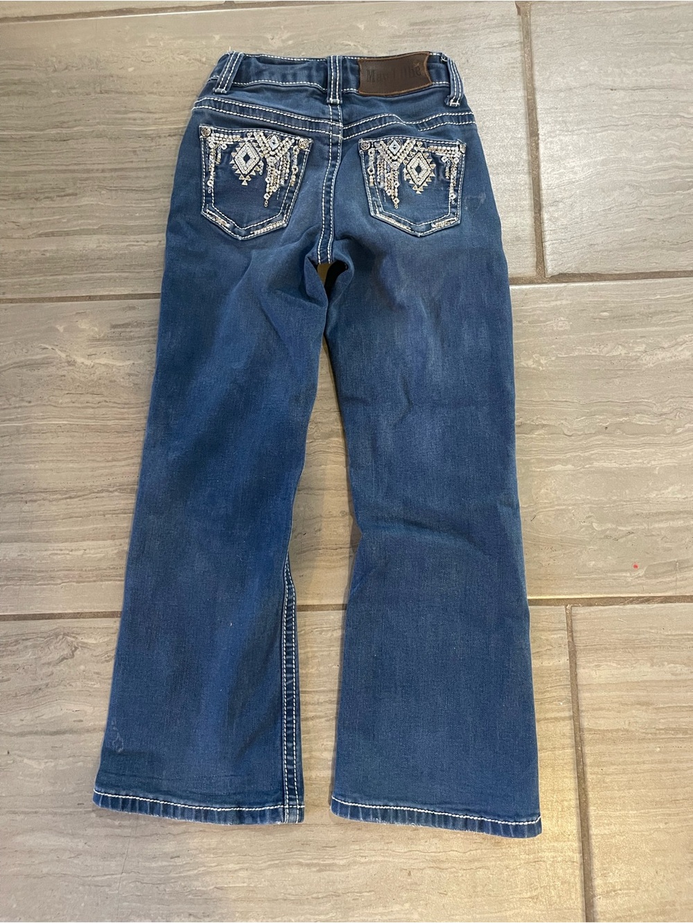 Girls Dark Blue Embellished Back-Pocket Jeans